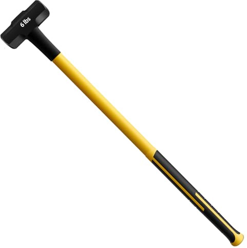 Sledge Hammer with Heavy Duty Construction,35-Inch Fiberglass Handle, Overstrike Protection, Textured Grip,6lbs Sledgehammers Strike Drilling/Crack Hammer