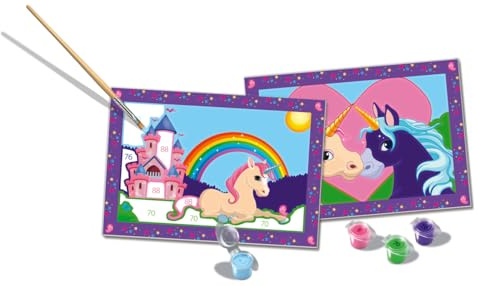 Ravensburger - CreArt Serie Junior: Unicornio, Pintar por Numeros Adultos y Niños, Cuadros para Pintar por Numeros, Incluye Completo Kit Pintar y Marco, Tema Animales, Para Niños 5+ Años, 33x23cm