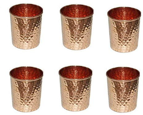 PR International Lot de 6 verres en cuivre martelé pour bienfaits ayurvédiques