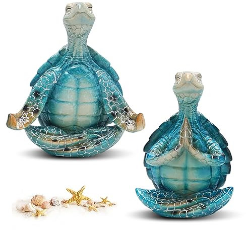 Nizirioo 2 Stücke Meeresschildkröten Figur, Meditierende Schildkröte Figur, Yoga Schildkröte Skulptur Meditation Zen Garten Meditationsfigur Schildkröte Skulptur Deko Für Hof, Terrasse, Rasen, Garten