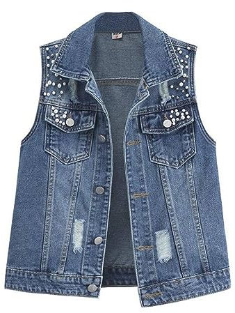 Damen-Jeansweste In Übergröße – Ärmellose Jeansweste, Jacke, Modische Nieten-Jeansweste, Punk-Party-Jeansjacke Mit Nieten, Schmale Passform, Ärmellose Weste Für Alle Jahreszeiten, Ärmellose J