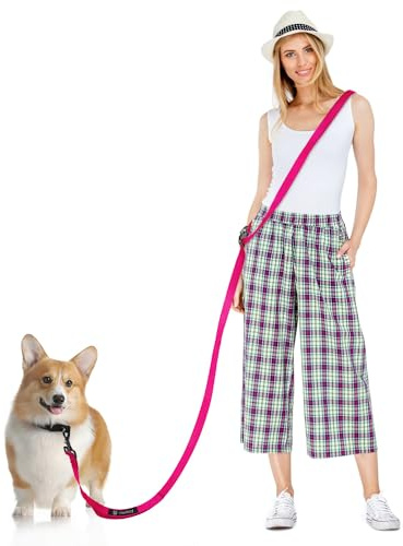Hands Free Dog Leash, 5.9-8.2ft Multifunctional Crossbody Rope with Explosion-Proof Handle and Adjustable Training Hands Free Leash for Medium Dogs Walking,Pink