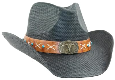 Black Jungle COSMUS - Cappello estivo in paglia per attività all'aria aperta, per il tempo libero, Nero , L/XL