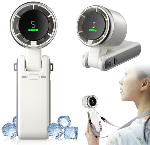 Suewidfay Handventilator Wiederaufladbar, 5 hohe Geschwindigkeiten Einstellbar Mini Elektroventilator Batteriebetriebener Turbo Ventilator Nackenventilator (Weiß)