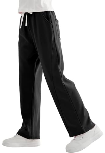 Rolanko Pantaloni da Tuta Elasticizzati per Ragazze, Pantaloni Sportivi Larghi per Il Comfort Quotidiano, Nero, Taglia: 160, 11-12 Anni