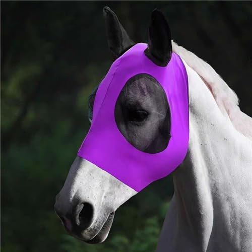 Máscara antimosca para Caballos,Mascara Moscas Caballo con Cubiertas para los oídos,Protección UV,Antimoscas,Máscara Ecuestre,Ligero y Reutilizable(Púrpura)