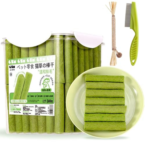 NNBWLMAEE Cat Grass Teething Stick, Newly Upgraded Formula — Without Phagostimulants, Cat Grass for Indoor Cats, Cat Grass Sticks for Hairball Removal, Cadental Care, Increase Appetite (60Pcs)