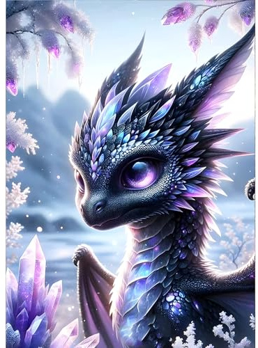 GDYEEH DIY 5D Dragon Diamond Art Painting Kit, Full Round Drill Sparkling Picture, Little Dragon Art Craft för Vuxna Nybörjare, Heminredning 30 x 40 cm