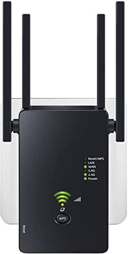 Aenxwa WLAN Repeater WLAN Verstärker 1200Mbit/s Dualband 2,4GHz+5GHz WiFi Booster mit Repeater/Router/Access Point Modus,4 Antenne,Einfache Einrichtung,WiFi Range Extender Mit LAN/WAN Port