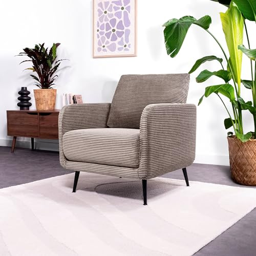 Sicaan Fauteuil Design Emma Velours Côtelé Taupe – Siège Confortable et Moderne – Assise Ergonomique pour Salon, Chambre ou Bureau – Style Contemporain Élégant 71x75x81 cm