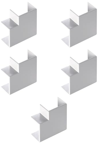 Confezione da 5, Angolo piano per minicanalina 20x10mm, bianco, in PVC, tecnopolimero ad alta resistenza, mini canaline, canale per cavi elettrici
