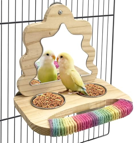 Tfwadmx Bird Parrot Wooden Feeding Cups Small Bird Feeding Dish Cups Stainless Steel Birds Bowls Food Water Bowls with Food Holder for Cockatiel Lovebirds Parakeet Macaw Finches