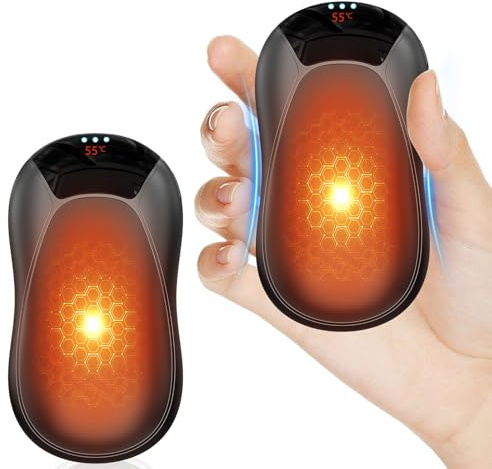 DDKJ Chaufferette Main Rechargeable,2 Pièce Chauffe-Mains Reutilisable avec Écran LCD 3 Niveaux de Chaleur,Chaufferettes Mains USB 7000mAh 36 Heures de Chauffage,Cadeau Noel pour Enfant Femme et Homme
