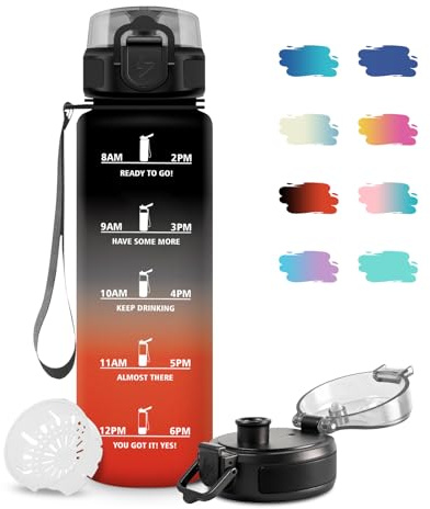JAPORIA Vattenflaska för barn 500 ml, vattenflaska med filter, lämplig för kolsyra, läckagesäker, motiverande vattenflaska med tidsmarkering, vattenflaska för skola, camping, resor, utomhus, gym