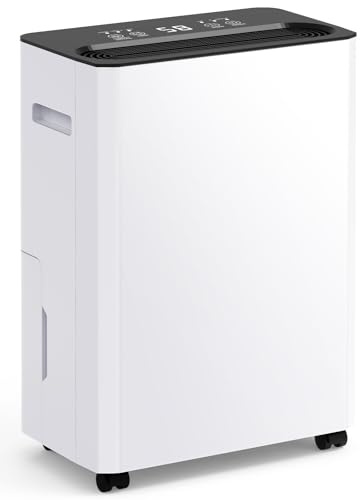 Deshumidificador Eléctrico Silencioso 12L/24H, Deshumidificador Bajo Consumo para Hogar y Secado de Ropa, Depósito 3L, Desagüe Continuo, Temporizador 24h, Ideal para Baño y Dormitorio, Blanco