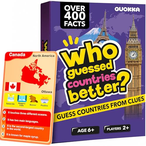 Quokka Kids Card Games for 6 8 Year Olds - Educational Games for Families | Who Guess Countries Better - Geography Games with 50 Cards Guess Who - Screen-Free Travel Games for Kids 8-12 and Families