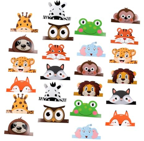 MUELODSIC 24pezzi Cappelli di Carta Forma di Animali della Giungla per Feste di Compleanno Animali Disponibili Varietà di Colori Vivaci e Accattivanti