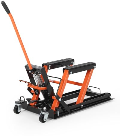 GarveeTech Hydraulic Motorcycle Lift Jack, 1500Lb Capacity, ATV Scissor Jack with Adjustable Height 4.53-15.35 in, Hydraulic Foot-Operated Hoist Stand for Motorcycle ATV UTV Bikes