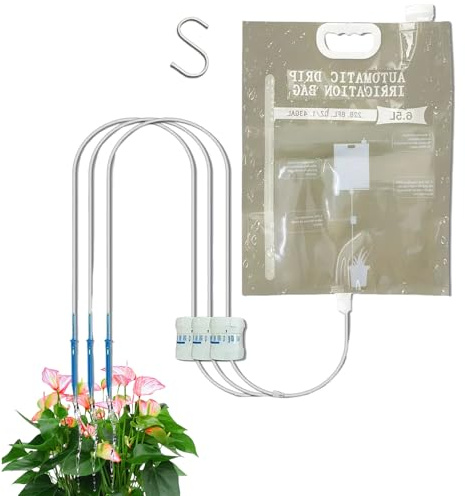 Automatic Plant Waterer - Timed Soaker Irrigation, Auto Drip Irrigation | Self Fill Control Dampness Flow Device, Flexible Gradual Aqua Storage Vessel Kit System Module with young trees