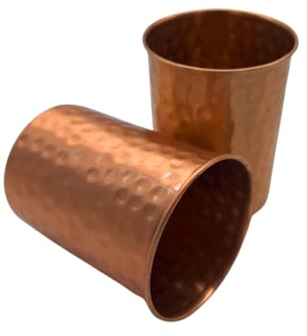 Kupferbecher 2er Set – Premium Copper Cup aus 99,9% reinem Kupfer – 250 ml Ayurveda Trinkbecher für Wasser – handgefertigt in Indien – traditioneller Kupfer Wasserbecher (Hammerschlag)