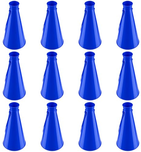 Vestamore 12 st blå Cheer Megafon, plast hejarhorn med snodd, 23 x 12,4 cm bullerdjur för sportevenemang, speldag, fester, rallies