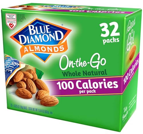 Blue Diamond Almonds Whole Natural Raw Snack Nuts, 100 Calorie Travel Bags, 32 count