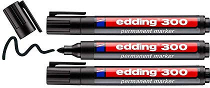 edding 300 Permanentmarker - schwarz - 3 Stifte - Rundspitze 1,5-3 mm - wasserfest, schnell-trocknend - wischfest - für Karton, Kunststoff, Glas, Holz, Metall, Glas