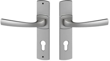 Vachette Set de Poignées de Porte sur Petite Plaque MUZE en Zamak - Double Béquille sur Plaque Entraxe 165mm - Version Clé I, Porte d'Entrée, Bureau, Garage - Finition Chrome Velours - Garantie 10 Ans