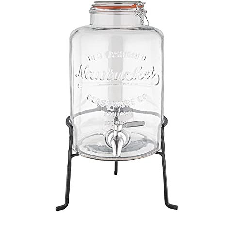 Olympia Nantucket Style Drink Dispenser with Wire Stand - Lockable Lids, Retro Durable Stainless Steel Tap Glass Dispenser - 155(H) x200(B) x150(T) mm