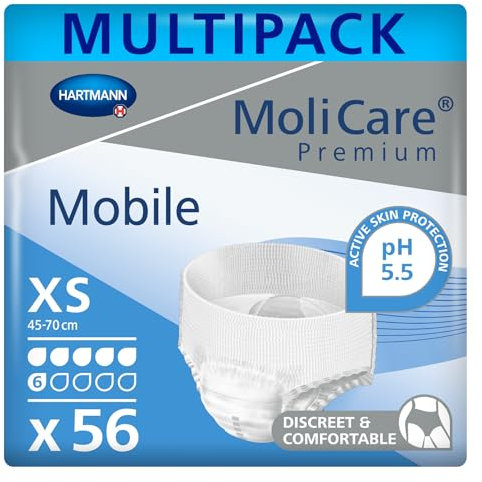 MoliCare Premium Mobile Einweghose: Diskrete Anwendung bei Inkontinenz für Frauen und Männer, 6 Tropfen, Gr. XS (45-70 cm Hüftumfang), 4x14 Stück