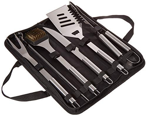 Home-Complete Set di utensili per barbecue in acciaio inox, accessori per barbecue con 7 utensili e custodia per il trasporto, include spatola, pinze, coltello