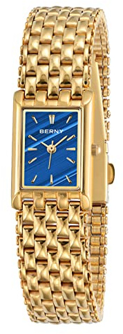 BERNY Guldklockor för kvinnor Uppdaterade kvartsarmbandsur för damer Rostfritt stålarmband Dam Liten guldklocka Lyxig Casual Fashion Armband Verktyg inkluderade