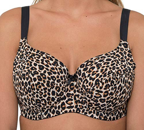 Gemm Womens Animal Print Leopard Full Cup Underwired Firm Support Comfort Bra, 40G