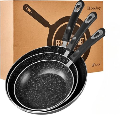 HooJay Nonstick Frying Pan Set-3-Pieces Skillet Set Induction Compatible,8 Inch,9.5 Inch and 11 Inch