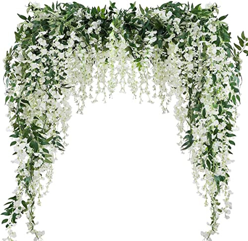 Veryhome 3Pcs 7.2Ft/Piece Artificial Flowers Wisteria Garland Artificial Wisteria Vine Hanging Flower Greenery Garland for Home Garden Outdoor Wedding Arch Floral Decor (White)
