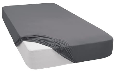 Mixibaby Spannbettlaken Jersey Spannbetttuch 100% Baumwolle Bettlaken Spannbettuch Laken 28 Farben, Größe:160 x 200 cm, Farbe:Dunkelgrau