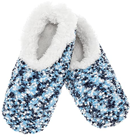 Snoozies! Popcorn Super Soft Womens Slippers with Non-Slip Sole - Ladies sizes from 3-7 (Blue, medium)
