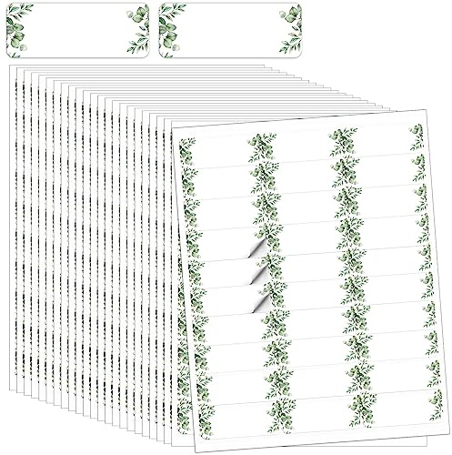 Lincia 20 Sheets 600 Pcs Wedding Greenery Leaf Address Labels Printable Elegant Eucalyptus Themed Self Adhesive Stickers Writable Paper Gift Tags for Envelope Printer Seal Mailing 1 x 2-5/8 Inch