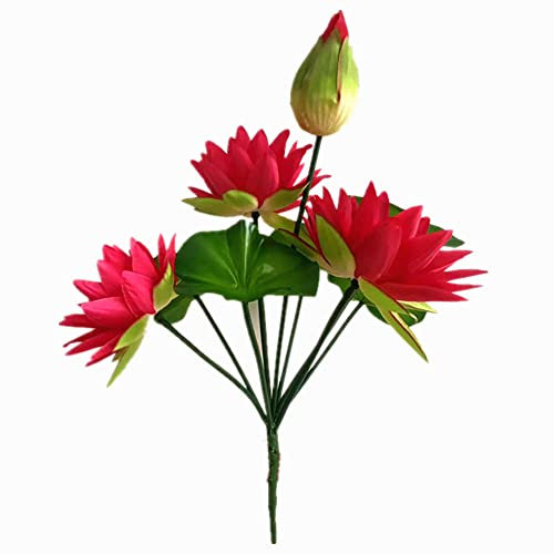 forestmistry One Bunch Artificial Water Lily Flower Bouquet Silk Nymphaea Tetragona Plant Bunch Lotus for Hotel Shop Office Floral Decoration (deep pink)