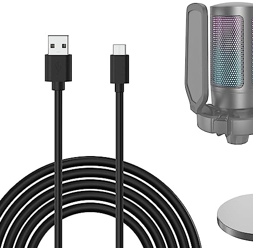 GEEKRIA for Creators - Cavo microfono da USB A a tipo C, 3 m, compatibile con cavo microfono Fifine AmpliGame A6, HyperX QuadCast S, SoloCast, Logitech G Yeti GX, TONOR TC30 (nero)