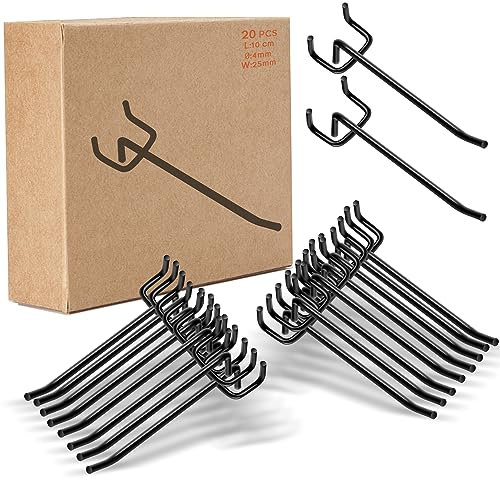 20 Stücke Lochwandhaken, Lochwandhaken Pegboard Einfachhaken Zubehör Werkzeugwand Anhänge Haken für Werkzeughalter Wand, Garage,Regal,Werkstatt,Ø 4mm,B 25mm,L 10cm,Elektroplattierter Kohlenstoffstahl