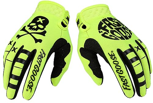 EXCEREY Skull Cool Motorcycle Bicycle Full Finger Off-Road Racing Gloves Outdoor Sports for Men Women & Mountaineering (Fluorescent Green, S)