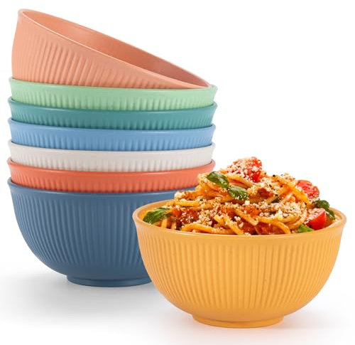 Osrioal Set of 8 Unbreakable Cereal Bowls, Lightweight Plastic Bowls, Reusable Camping Bowl for Breakfast, Rice, Noodle, Salad, Fruit, Soup, Snack, Dishwasher & Microwave Safe (Colorful)