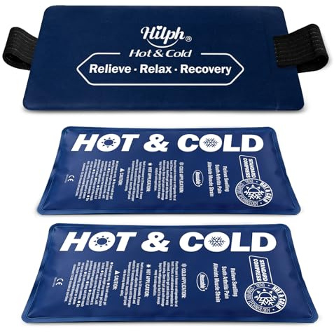 Hilph Poche de Glace en Gel avec Sangle, 28x14cm Lot de 2 Poches Glace de Froid pour Genou & Cheville, Compresse à Glace Froide Versatile - Sac Glace de Froid Réutilisable & Durable