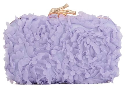 Syrads Flower Handbag Clutch Bolso de noche Bolsos florales con cadena para boda,Lila