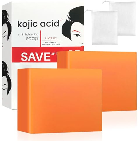 Kojic Acid Soap, 2 stycken gurkmeja tvål, tormerisk kojic acid tvål, kojissyra-tvål, tormerisk tvålbit ljustvål original med skumnät djuprengöring för ansikte och kropp, tar bort akne