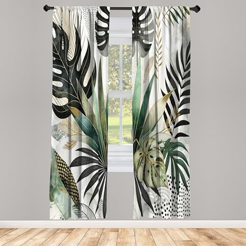 ABAKUHAUS Vert Ensemble de 2 Panneaux de Rideaux, Scénario Exotique de Feuilles, Traitement de Fenêtre Léger, 150 cm x 225 cm, Sarcelle Paki Kaki Faon