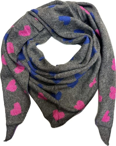 Jeamis Sciarpa triangolare XXL a forma di cuore, calda, invernale, alla moda, per autunno e primavera, sciarpa tubolare triangolare, antracite, 160 x 48 cm