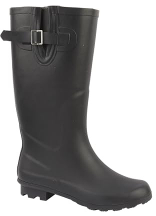 Urban Jacks Ladies Wide Calf Knee Length Rubber Wellington, Adjustable strap Sizes 4-8 (Black, UK Footwear Size System, Adult, Women, Numeric, X-Wide, 6)