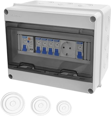 Disjoncteur - Distributeur de courant 230V avec disjoncteur différentiel 40A 2P et prise de courant Schuko 16A, IP65 Boîte de distribution Sous-distributeur en saillie Distributeur pour garages
